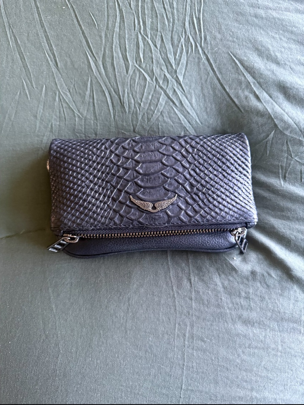 Zadig & Voltaire Black Textured Wing-Emblem Chain Crossbody - Picture 2 of 5
